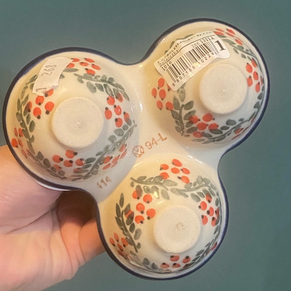 NWT Polish Pottery Condiment / Spice Dish 5" 94-L Bolesławiec - Flower / Holiday - Picture 4 of 7